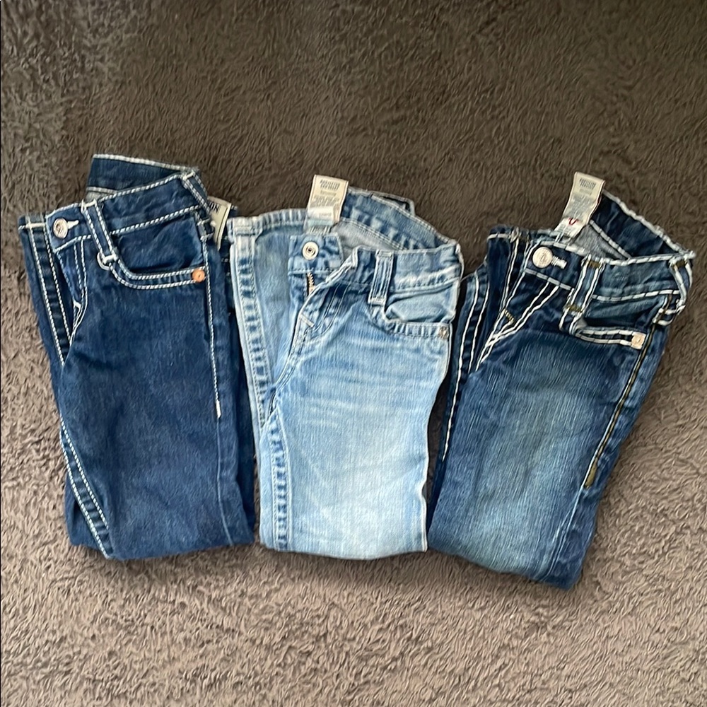 Set of 3 Kids True Religion Dark Blue and Light Blue Jeans, Billy, Bootcut, 5